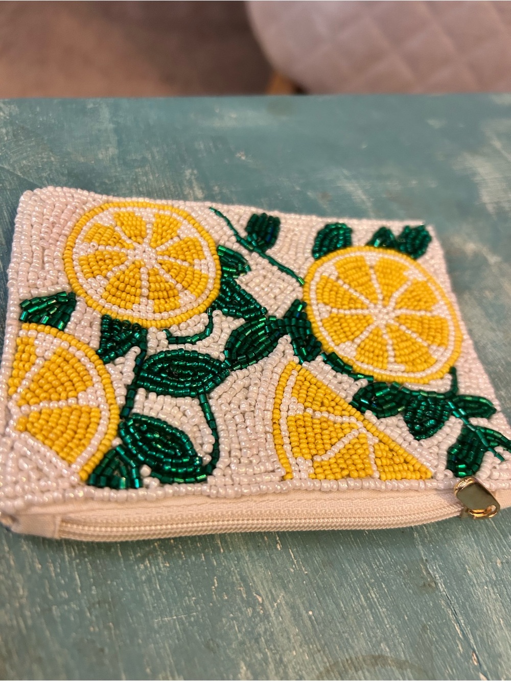 Beaded Lemon Coin Pouch - Yellow/Green